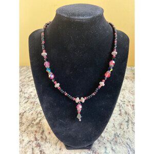 Emily Ray Swarovski Crystal  Beaded Necklace Black Pink Boho Handmade Jewelry